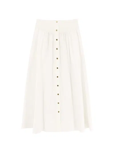 Tory Burch Cotton Skirt With Logoed Buttons In White