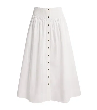 Tory Burch Cotton Stretch Poplin Metal-button Midi Skirt In White