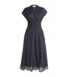 Tory Burch Cotton Stripe Shirred-waist Midi Dress In Blue