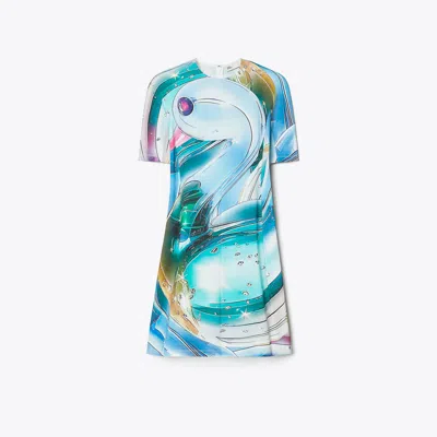 Tory Burch Cotton T-shirt Dress In Blue Glass Swan