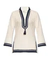 Tory Burch Cotton Short Dress With Contrasting Profiles In Neutral