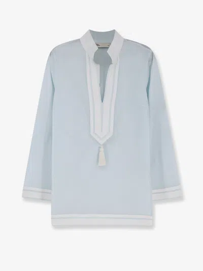 Tory Burch Cotton Tory Tunic Shirt In Blue