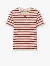 Tory Burch Striped Slim Fit T-shirt In Cotton With Double T Logo In Brown