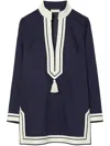 Tory Burch Blue Tunic With Contrasting Details And Tassel In Blue
