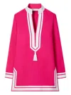 Tory Burch Short Dress Cotton Contrasting Profiles In Pink