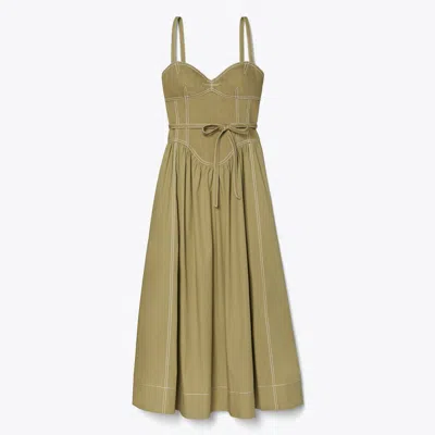 Tory Burch Cotton Twill Dress In Stone Moss