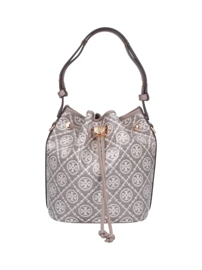 Tory Burch Cotton-canvas Handbag With Leather Trim In Grey