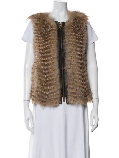 Pre-owned Tory Burch Coyote Fur Jacket In Brown
