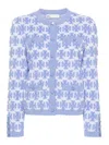 Tory Burch Double T-monogram Knit Cardigan In Light Blue