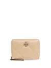 Tory Burch Kira Pave Logo Diamond Quilted Leather Wallet In White