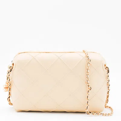 Tory Burch Mini Fleming Quilted Leather Shoulder Bag In White