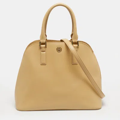 Pre-owned Tory Burch Cream Leather Robinson Dome Bag In White