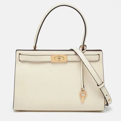 Pre-owned Tory Burch Cream Leather Small Lee Radziwill Top Handle Bag