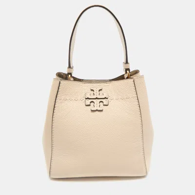 Pre-owned Tory Burch Cream Leather Small Mcgraw Bucket Bag