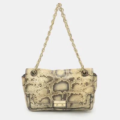 Pre-owned Tory Burch Cream Snakeskin Embossed Leather Shoulder Bag