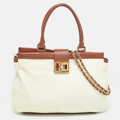 Pre-owned Tory Burch Cream/brown Leather Tote