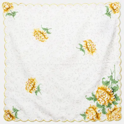 Pre-owned Tory Burch Cream/yellow Floral Painted Silk Neckerchief In White