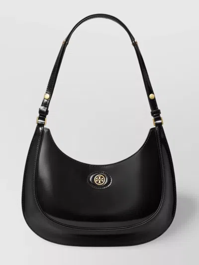 Tory Burch Crescent Brushed Leather Shoulder Bag In Black