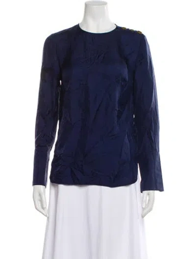 Pre-owned Tory Burch Crew Neck Long Sleeve Blouse In Blue