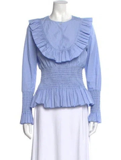 Pre-owned Tory Burch Crew Neck Long Sleeve Blouse In Blue