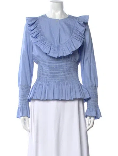 Pre-owned Tory Burch Crew Neck Long Sleeve Blouse In Blue