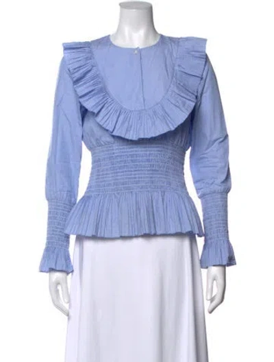 Pre-owned Tory Burch Crew Neck Long Sleeve Blouse In Blue