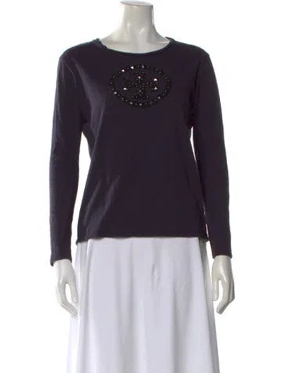 Pre-owned Tory Burch Crew Neck Long Sleeve Top In Blue