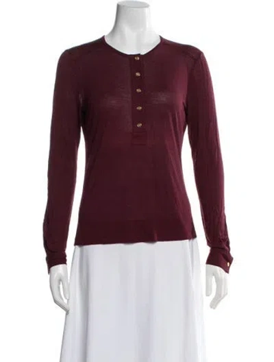 Pre-owned Tory Burch Crew Neck Long Sleeve Top In Burgundy