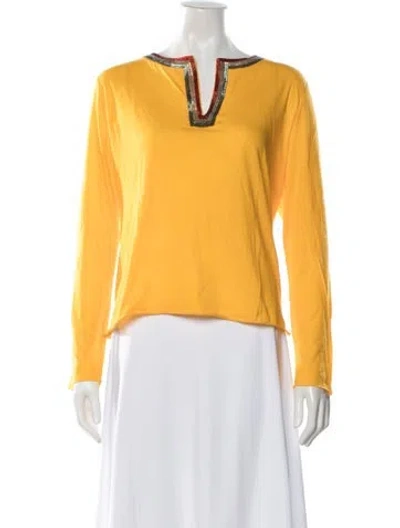 Pre-owned Tory Burch Crew Neck Long Sleeve Top In Yellow