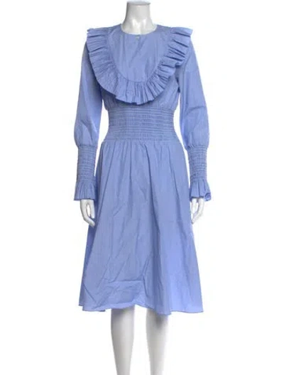 Pre-owned Tory Burch Crew Neck Midi Length Dress In Blue