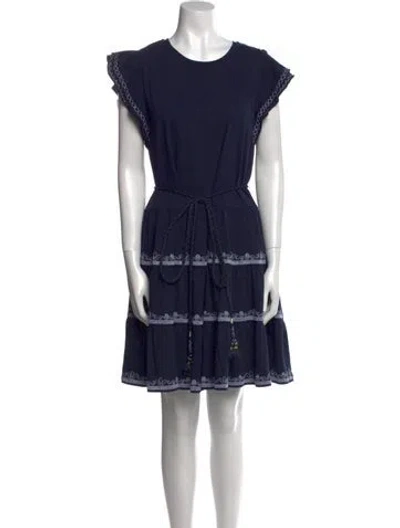 Pre-owned Tory Burch Crew Neck Mini Dress In Blue