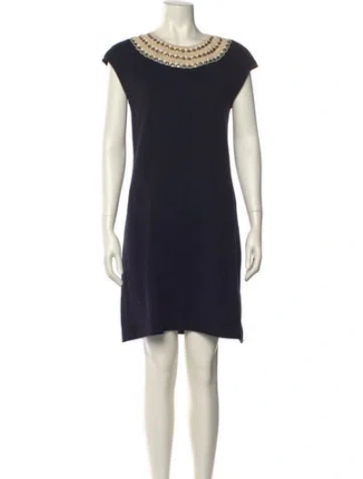 Pre-owned Tory Burch Crew Neck Mini Dress In Blue