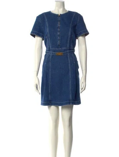 Pre-owned Tory Burch Crew Neck Mini Dress In Blue