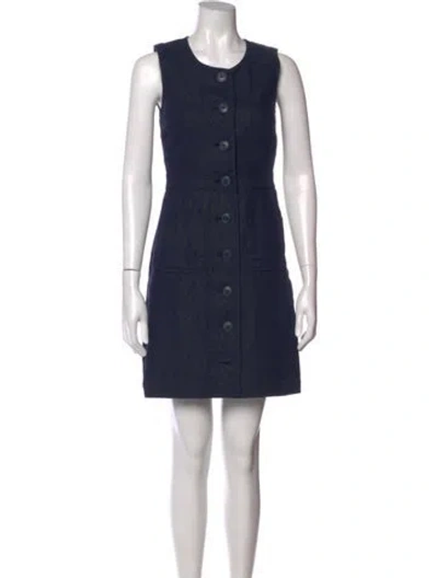 Pre-owned Tory Burch Crew Neck Mini Dress In Blue