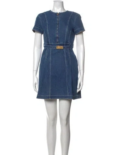 Pre-owned Tory Burch Crew Neck Mini Dress In Blue
