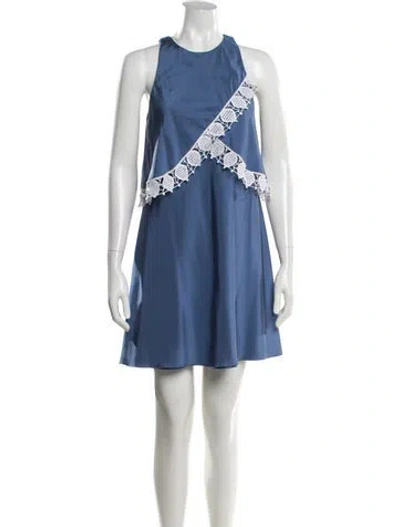 Pre-owned Tory Burch Crew Neck Mini Dress In Blue