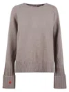 Tory Burch Crew Neck Pullover Sweater In Brown