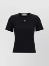 Tory Burch Crew Neck Ribbed Texture Short Sleeves Top In Black