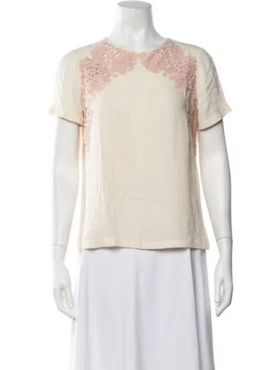 Pre-owned Tory Burch Crew Neck Short Sleeve Blouse In White
