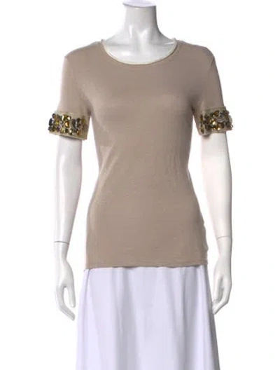 Pre-owned Tory Burch Crew Neck Short Sleeve T-shirt In Neutrals