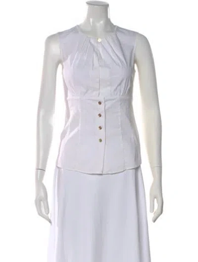 Pre-owned Tory Burch Crew Neck Sleeveless Button-up Top In Neutral