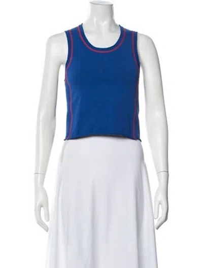 Pre-owned Tory Burch Crew Neck Sleeveless Crop Top In Blue