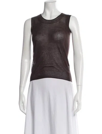 Pre-owned Tory Burch Crew Neck Sleeveless Top In Brown