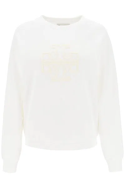 Tory Burch Crew-neck Sweatshirt With T Logo In Bianco