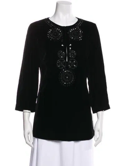 Pre-owned Tory Burch Crew Neck Three-quarter Sleeve Blouse In Black