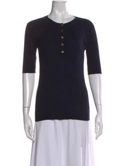 Pre-owned Tory Burch Crew Neck Three-quarter Sleeve Polo In Blue