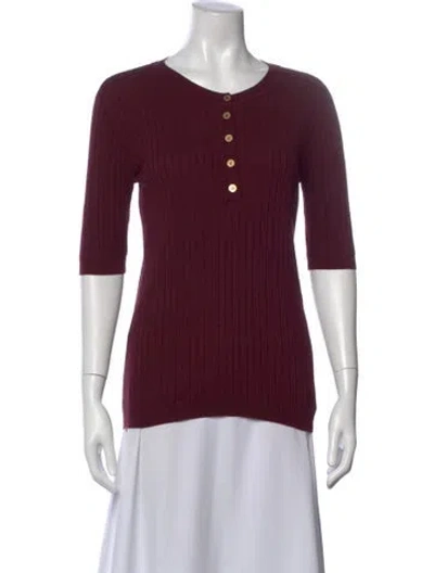 Pre-owned Tory Burch Crew Neck Three-quarter Sleeve Polo In Burgundy