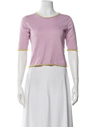 Pre-owned Tory Burch Crew Neck Three-quarter Sleeve Top In Pink