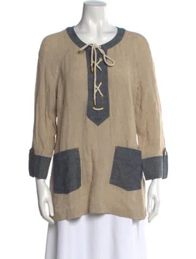 Pre-owned Tory Burch Crew Neck Three-quarter Sleeve Top W/ Tags In Neutral