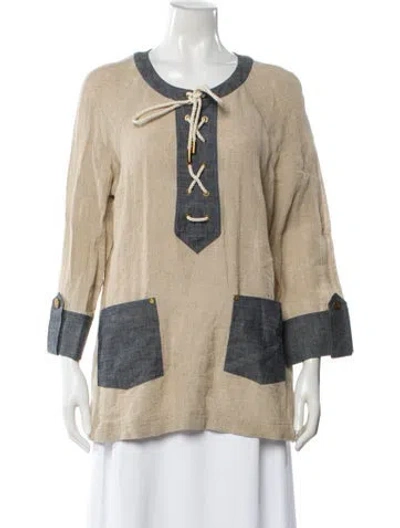 Pre-owned Tory Burch Crew Neck Three-quarter Sleeve Tunic W/ Tags In Multi